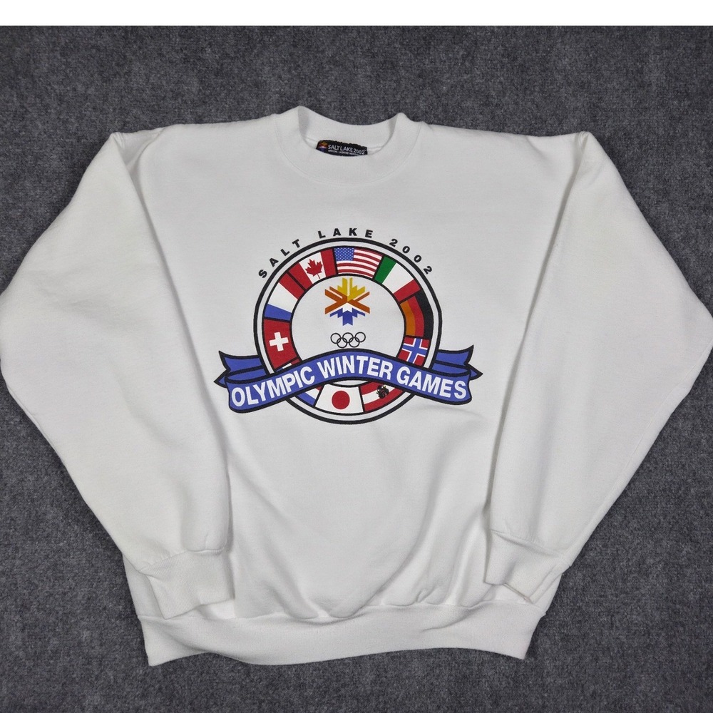 Vintage Salt Lake 2002 Olympic Winter Games‎ Crewneck Sweatshirt Mens L White